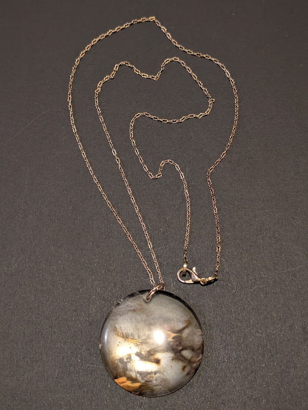 Brown Fire Cherry Quartz Reiki Healing Round Pendant On Gold Tone Necklace